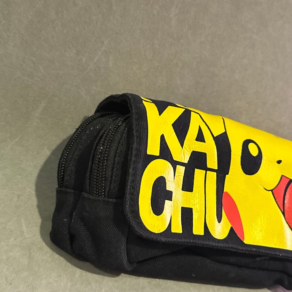 Pokemon Pikachu KA-CHU Canvas Pouch Two Zipper Compartment Case Black Yellow - Picture 2 of 9